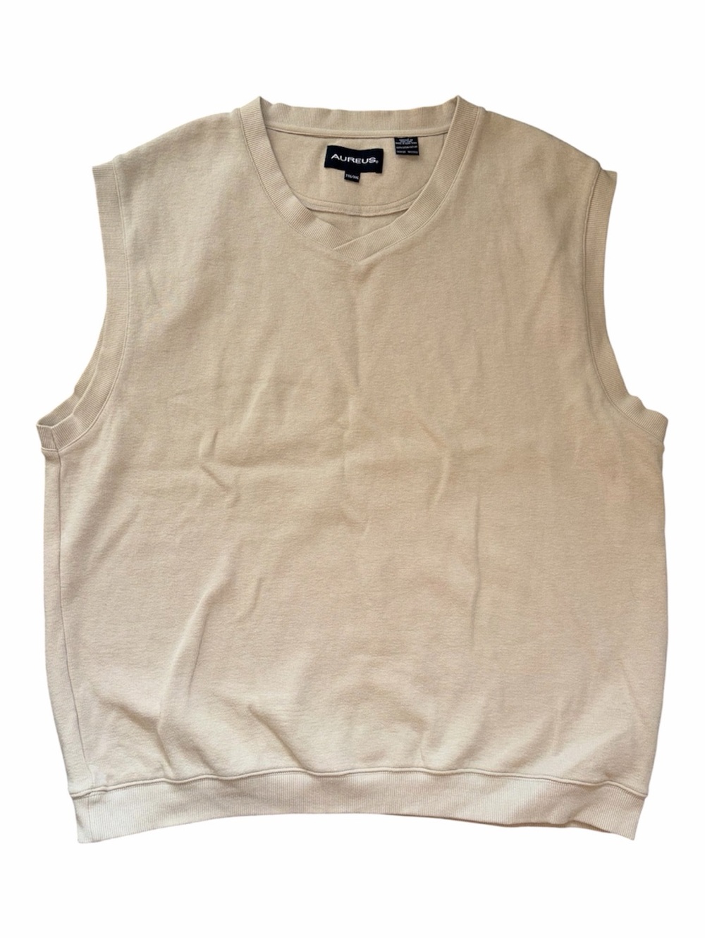 Aureus Beige Cotton V-Neck Sleeveless Sweatshirt Vest Pullover Relaxed Fit